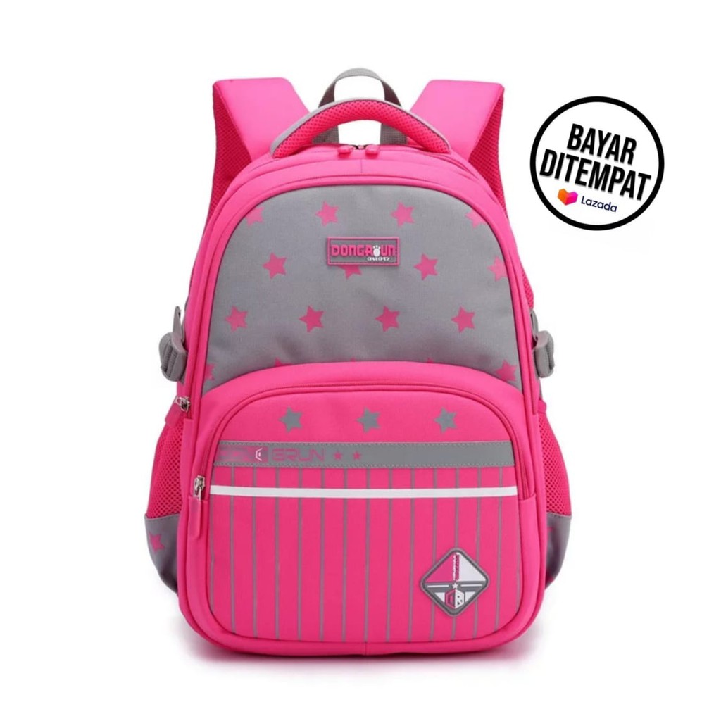 Tas Ransel Sekolah Anak Perempuan Murah TK, SD, SMP Kekinian Model Style Korean VIRAL Tas Ransel Bintang Salur Anak