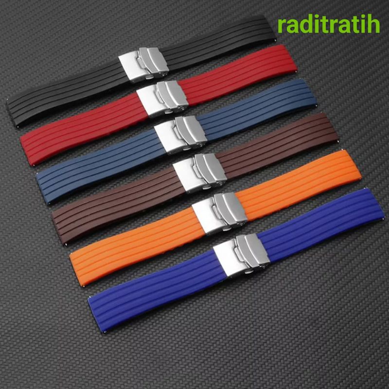 Terlaris Tali/Strap Jam Tangan Karet Silikon Universal 20mm 22mm dan 24mm free pen Strap Tali Jam Tangan Rubber Salur