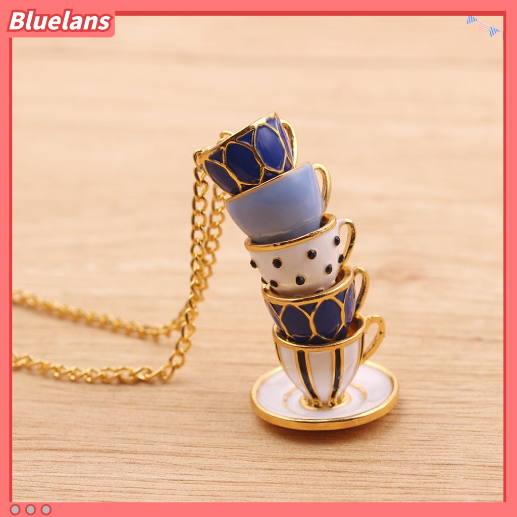 Bluelans Necklace Enamel Style Teacup Design Alloy Women Long Necklace for Sweater