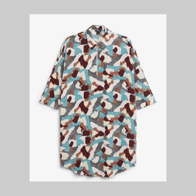 MONKI ZIPFORNT SHIRT DRESS ABSTRACK PRINT