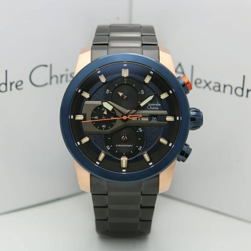 Jam Tangan Alexandre Christie AC 6559 Pria / AC6559 MC Rosegold / Blue Original