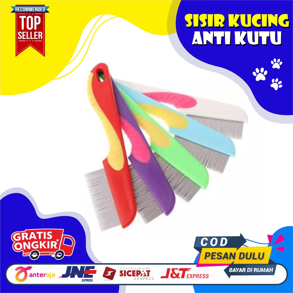 SISIR KUCING ANTI KUTU - Sisir Grooming Anjing Kucing Stainless Steel Serit Warna ( Kucing, Anjing &amp; Kelinci )