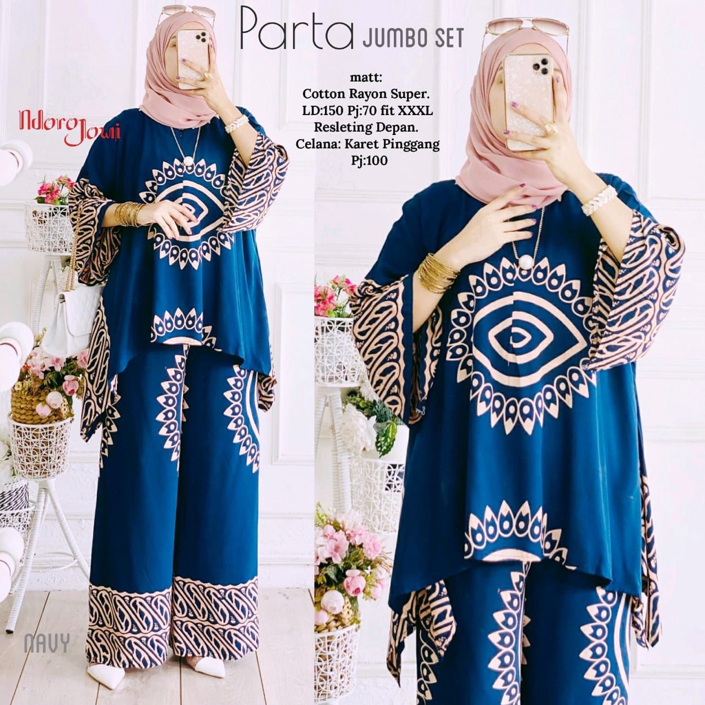 SETELAN RAYON JUMBO LD 130 CM BIG SIZE SINTIA SET WAKA POLKA RESLETING DEPAN BUSUI