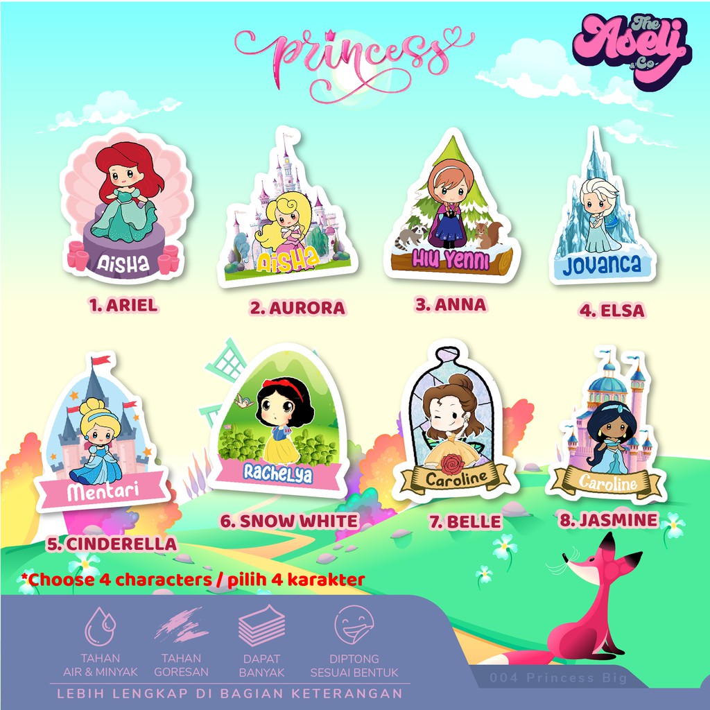 

STIKER STICKER NAMA LUCU WATERPROOF TEMA PRINCESS 2