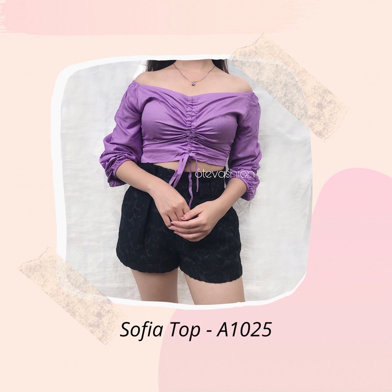 SOFIA TOP A1025 ATASAN SABRINA BLOUSE CROP SERUT KARET
