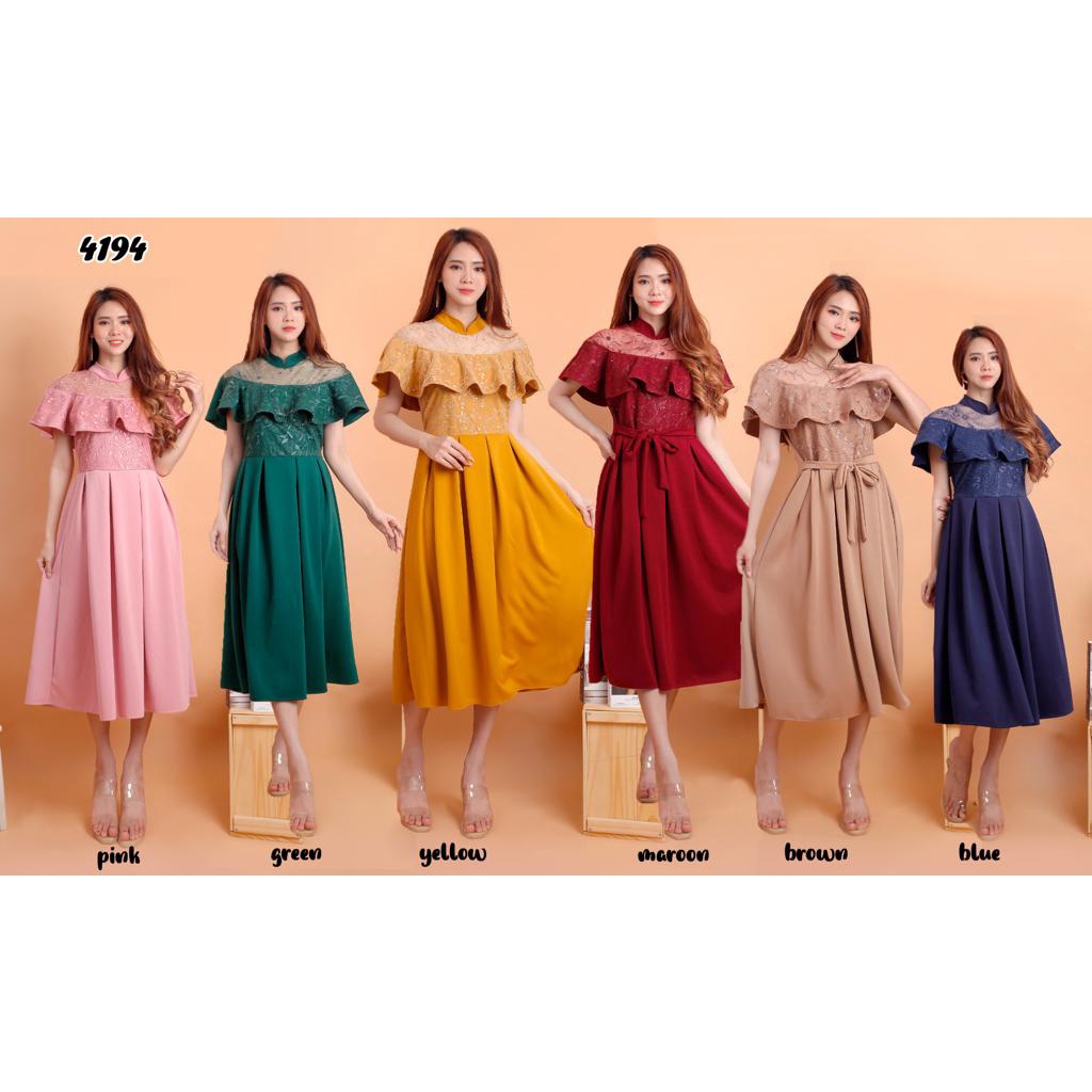 Kathryn collection #4194 , Medium dres scuba import kombinasi tile bordir gliter mutiara