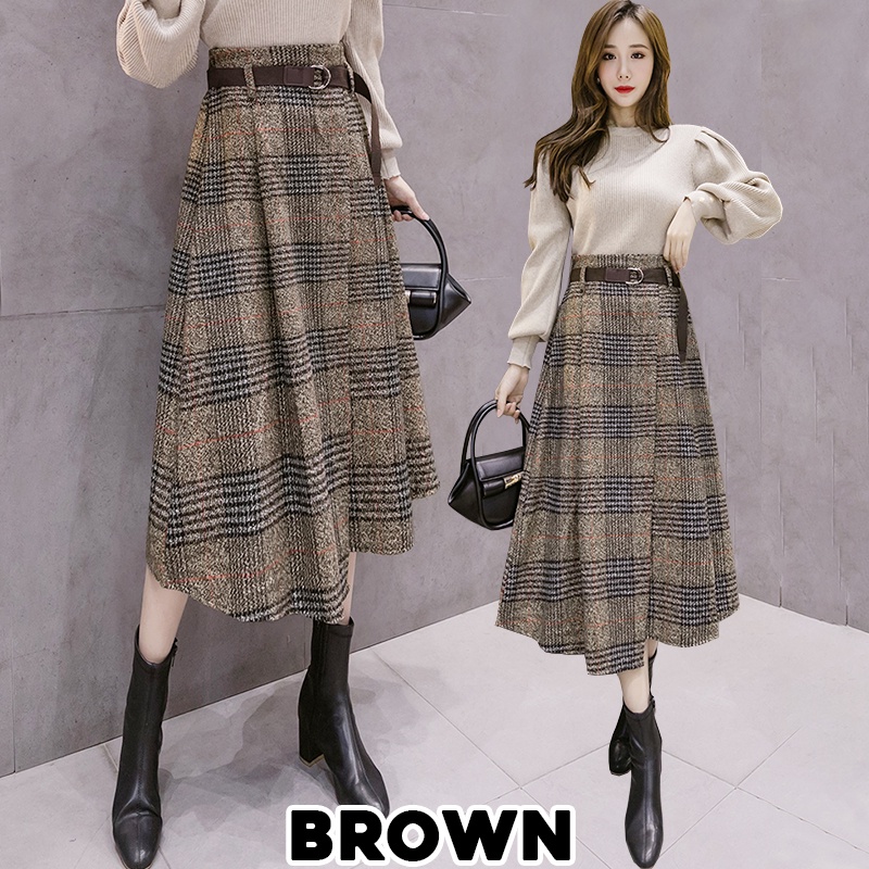 KARAKOREA 7703 Maxi Tweed + Belt/Rok Panjang/Rok Autumn/Rok Kerja