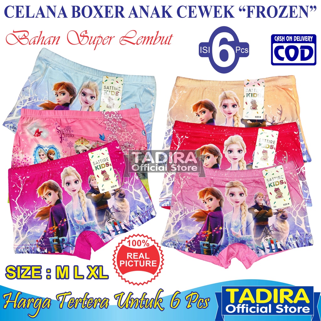 6 Pcs Celana Boxer Anak Perempuan Gambar Kartun Celana Dalam Anak Cewek Karakter Bahan Super Soft TADIRA