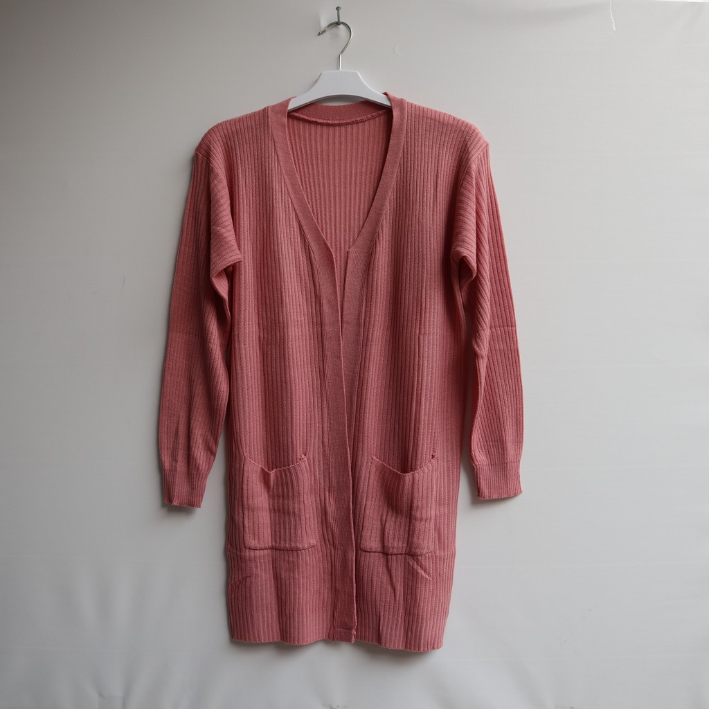 LONG CARDY RAJUT WANITA / OUTER CARDY / CARDIGAN POLOS / OVERSIZE CARDY-DUSTY PINK