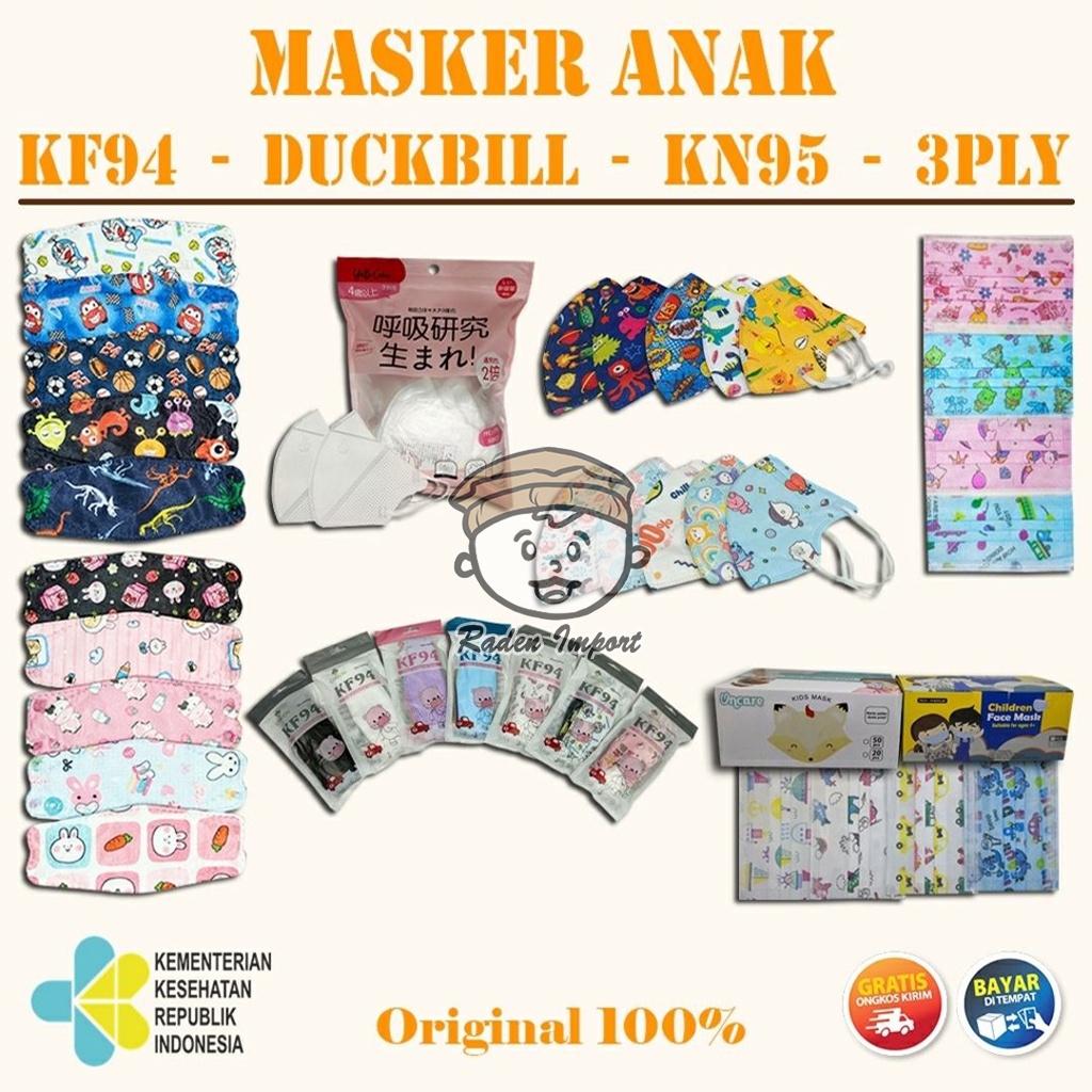 MASKER ANAK KF94 DUCKBILL KN95 MEDIS 3PLY 3 PLY Warna Motif Karakter Kartun Cartoon Surgical Mask