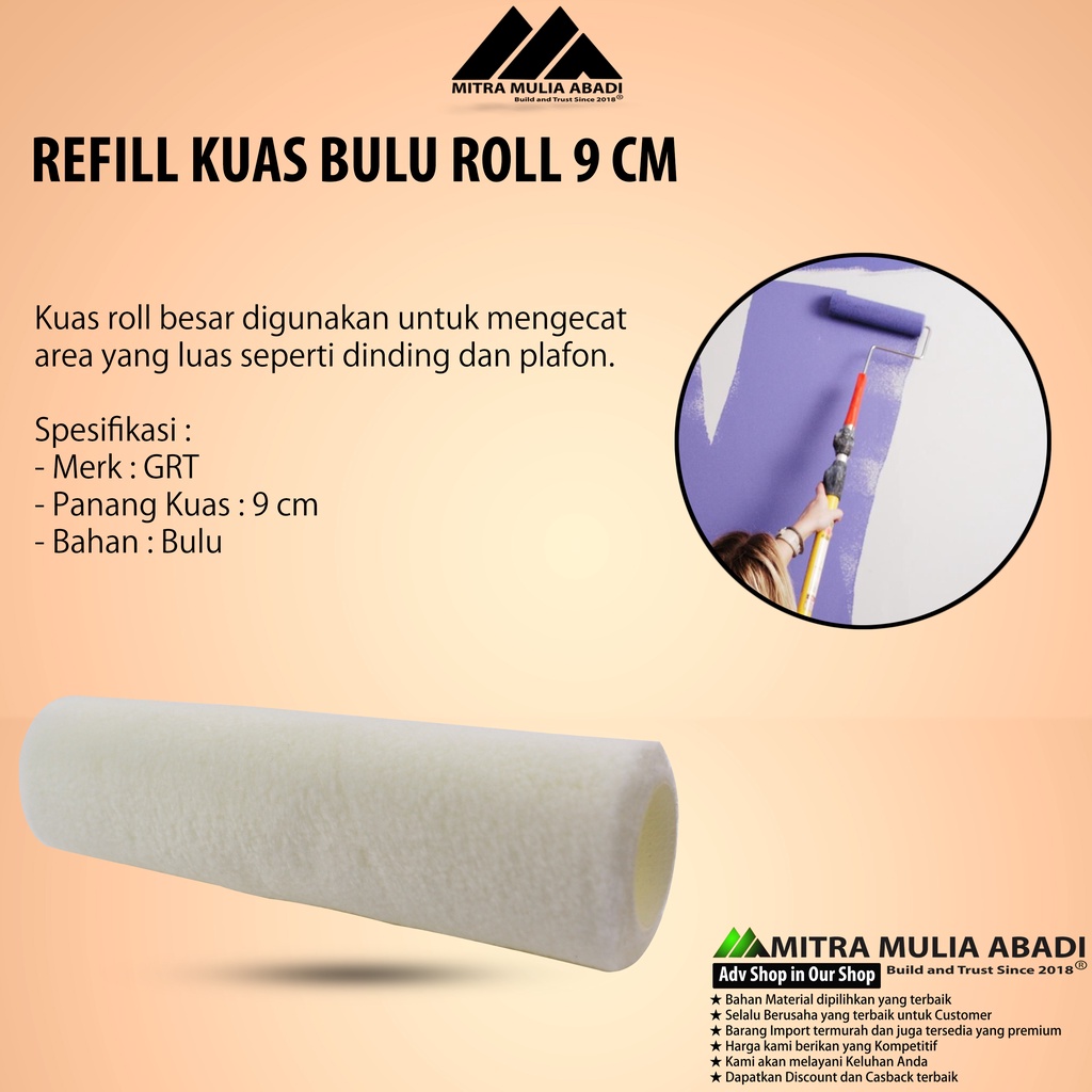 Refill Kuas Koas Bulu Roll 10&quot; 23 cm Cat Tembok Minyak Tembok