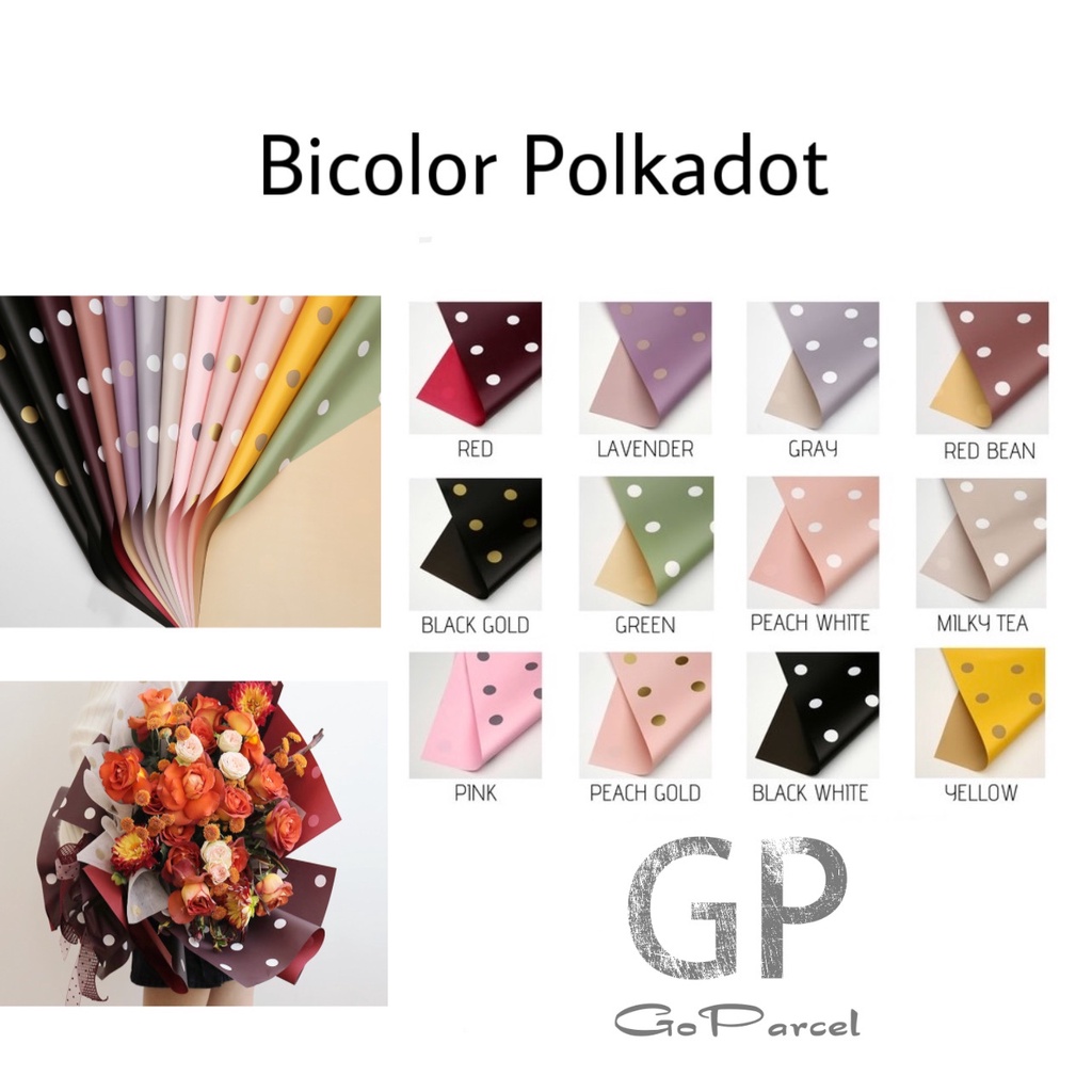 ( 5 Lembar ) BICOLOR POLKADOT - FLOWER WRAPPING PAPER BICOLOR POLKADOT PLASTIC CELLOPHANE KERTAS BUNGA KARANGAN BUKET FLORIST