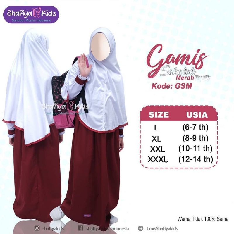 Gamis  Set Jilbab Seragam Sekolah SD Pakaian Muslim Anak Perempuan Gamis Seragam Pramuka Merk Shafiy
