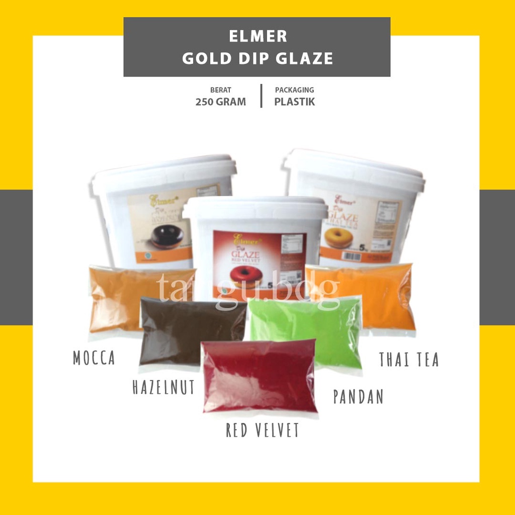 DIP GLAZE ELMER GOLD 250GR - TOPPING DONAT - TOPING PISANG COKLAT NUGGET - SAUS COKLAT WARNA WARNI