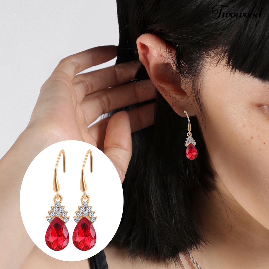 2pcs / Set Kalung Anting Bentuk Tetesan Air Bahan Tembaga Hias Kubik Zirkonia Untuk Pengantin