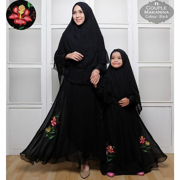 top Tk Cp Mom Kids Makarina couple ibu anak perempuan gaun pesta hijab baju muslim gamis syari hitam