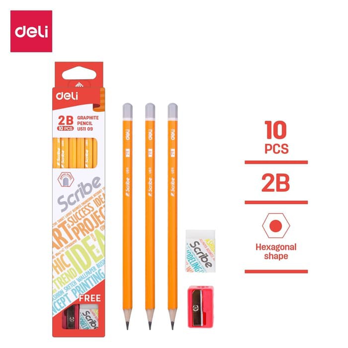 

Deli EU51109 Pensil Kayu Grafit 10 pcs dengan penghapus dan rautan ori
