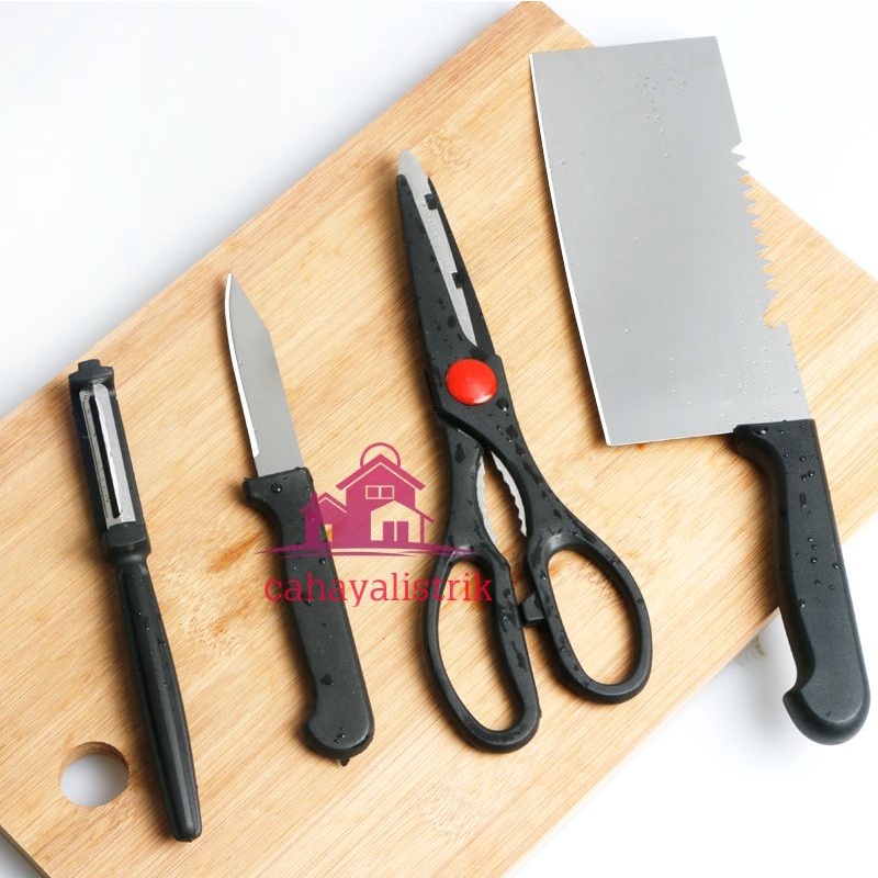 PISAU DAPUR  SERBAGUNA 1 SET ISI 4 PCS BLACK KITCHEN KNIVES TOP LIVING