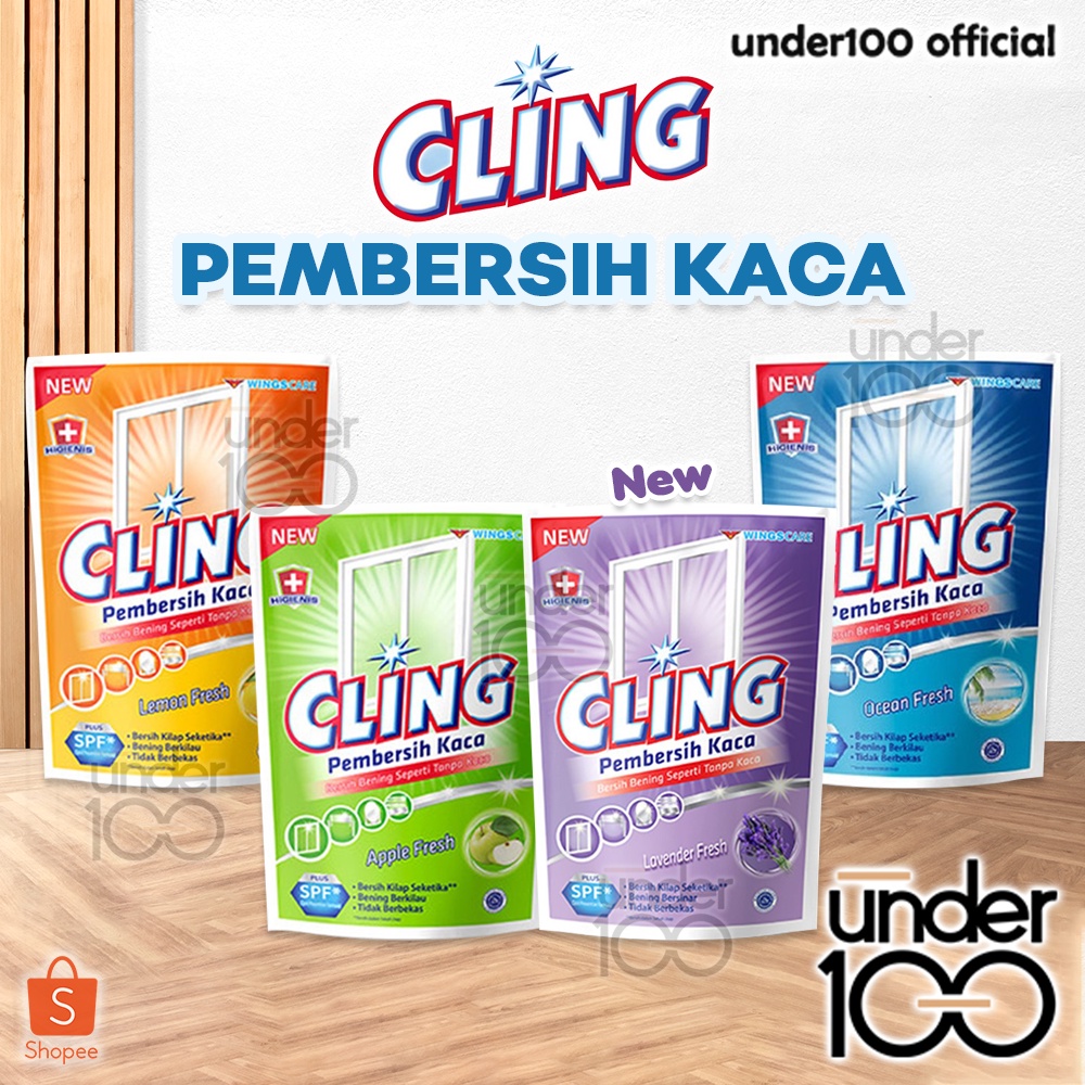 ❤ Under100 ❤ Cling Pembersih Kaca Biru | Hijau | Kuning Pouch Refill 425mL Ocean Apple Lemon Fresh