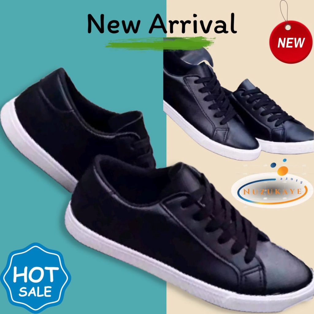 SEPATU SNEAKERS WANITA UNISEX JALAN SANTAI SEPATU SEKOLAH KULIAH KANTOR FULL BLACK TERLARIS COD