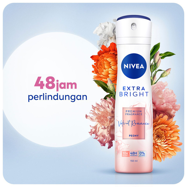 NIVEA Deodorant Spray Extra Bright Premium Fragrance Velvet Romance 150ml - Wangi parfum premium 48 jam