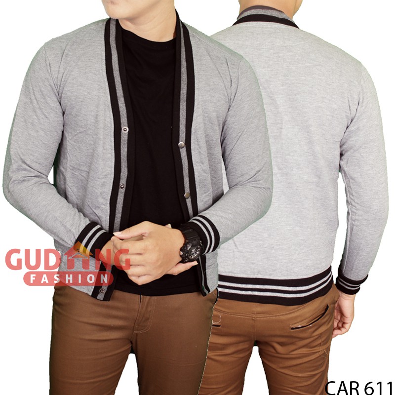 Cardigan Fleece Abu Muda Basic Polos Panjang Pria CAR 611