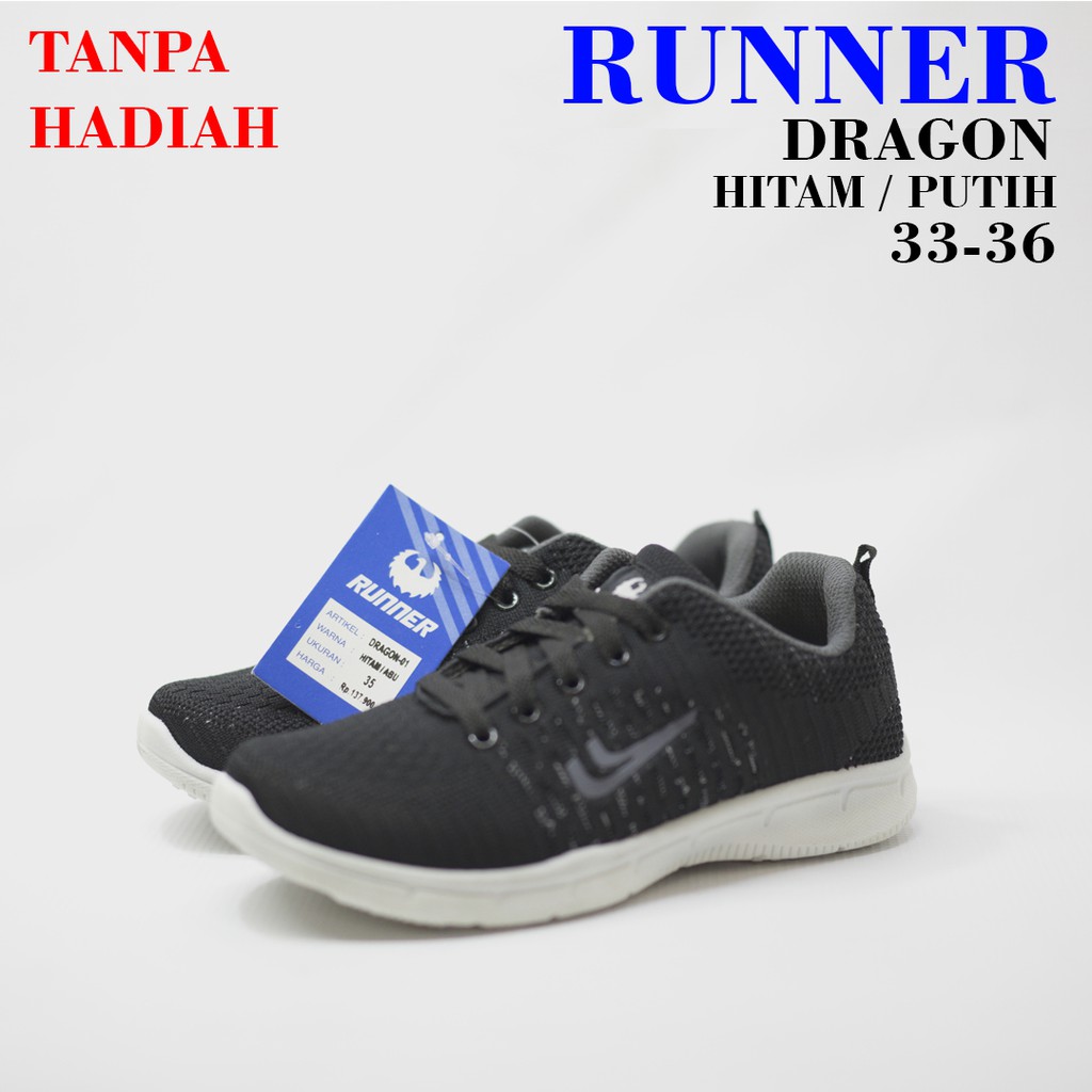 Sepatu Sekolah Sneacker Runner Ringan Hitam/Abu