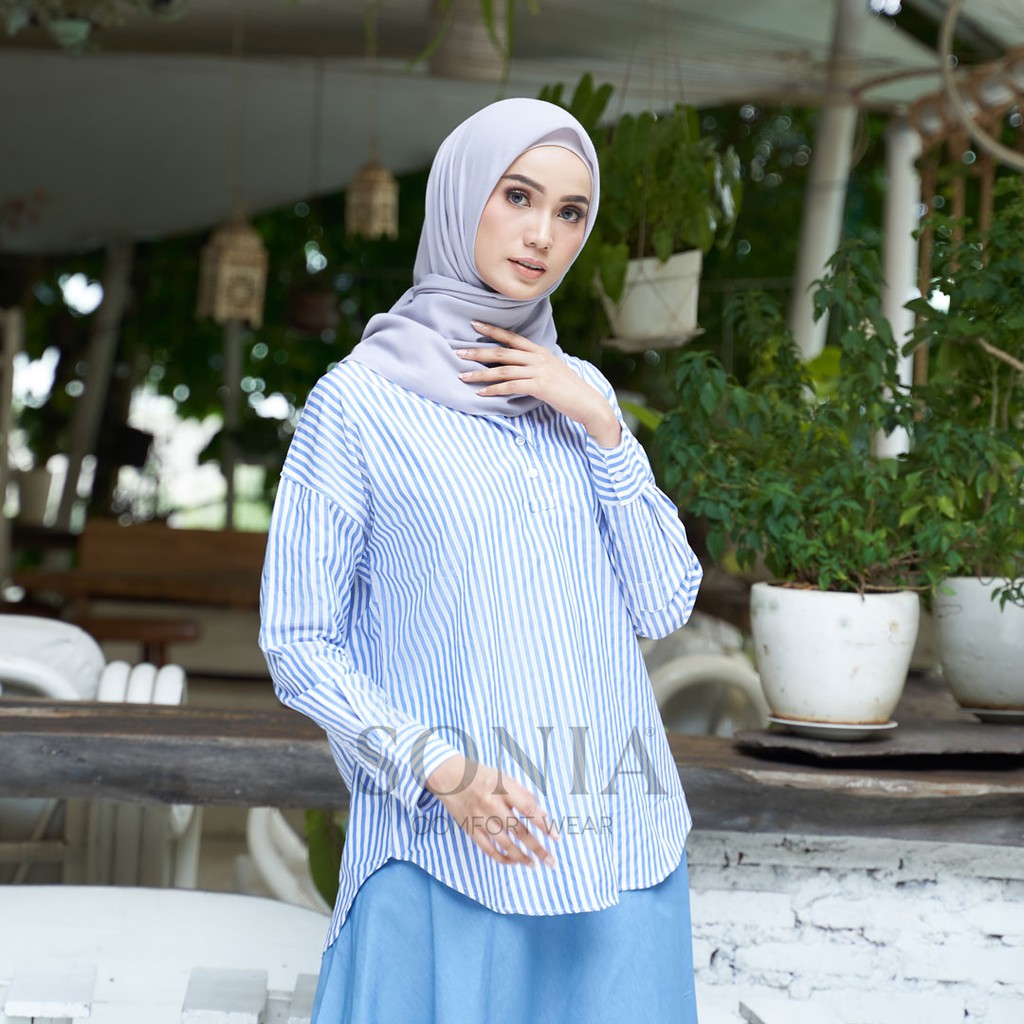 

Sonia - Maisy Striped Blouse / Blus Salur Lengan Panjang / Blus Santai / Atasan Kerja / B3797