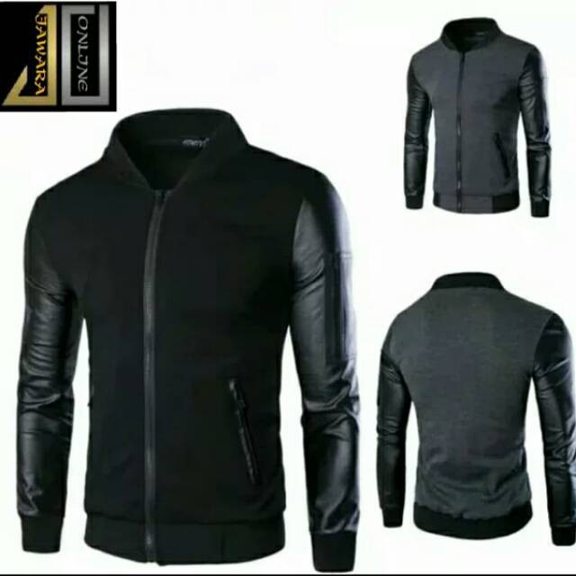 jaket semi kulit kombi sweter BF3 hitam- jaket motor sweter