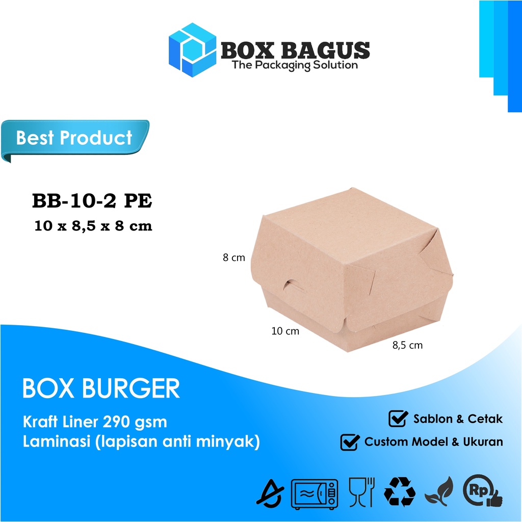 BOX DUS 10x8,5x8 KRAFT 290 GSM LAMINASI - KOTAK HAMPERS ROTI BURGER KUE SNACK