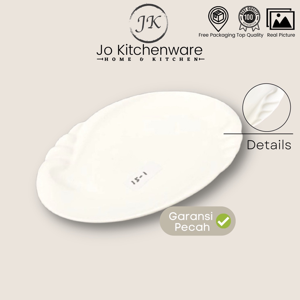 Piring keramik oval kerang kecil putih polos tebal unik / 28 cm / 11” / 15-1