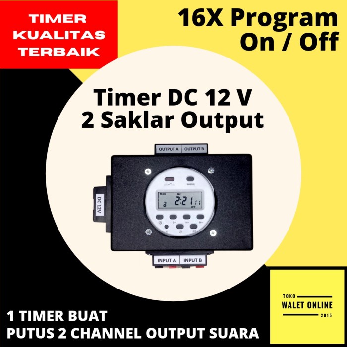 TIMER DIGITAL 12V DC 2 OUTPUT PROGRAMABLE SWITCH AUTO ON/OFF TIMER DC