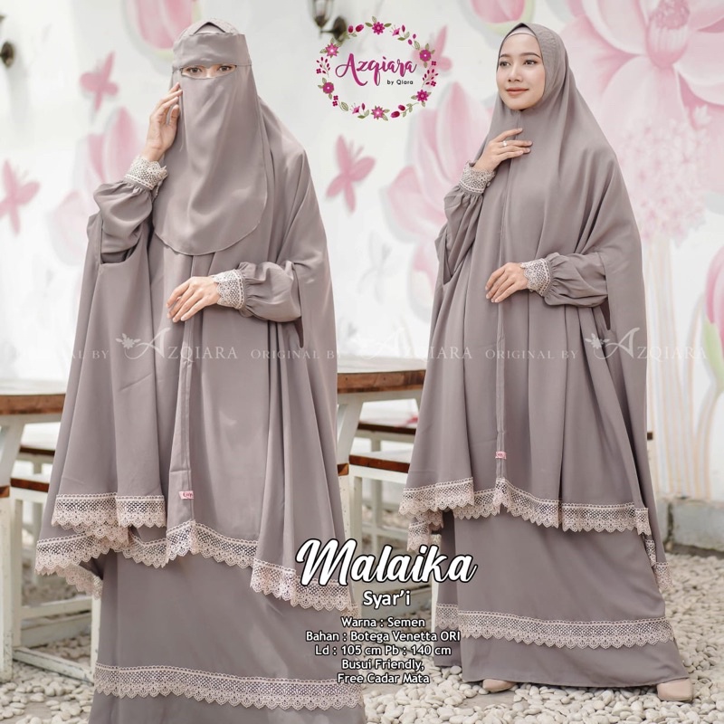 MALAIKA SYARI gamis syari free cadar original qiara fashion original intanaka kanza-semen