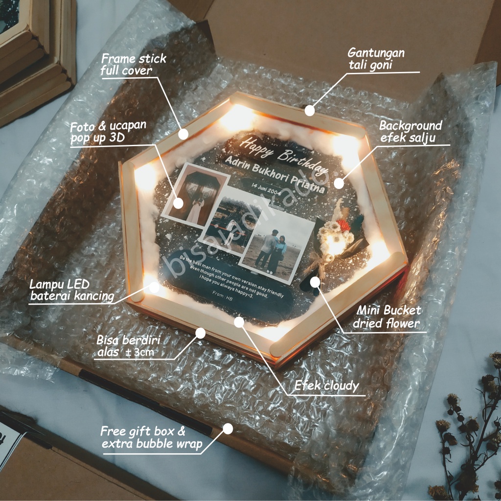 Hexa Frame 3D - Kado Ulang Tahun Kado Wisuda Kado Wedding Kado Lamaran Kado Unik