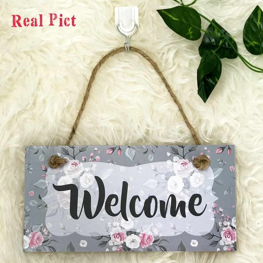 TENNESY PAJANGAN PINTU HIASAN DINDING GANTUNGAN TALI SIGN SHABBY FLOWER 20x10CM DEKORASI DINDING KAMAR TIDUR RUMAH