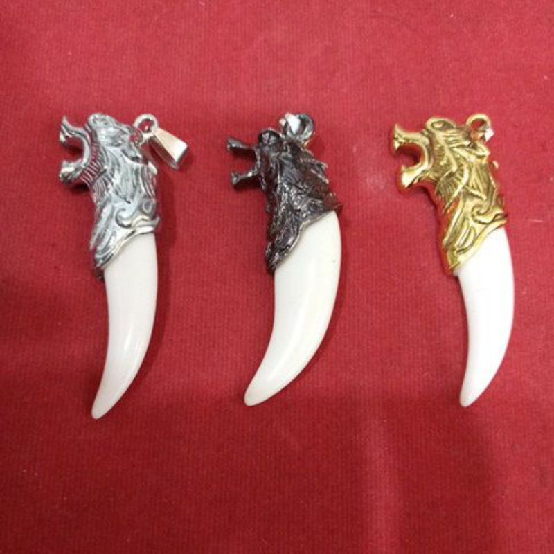 Liontin/Bandul/Gantungan Kalung taring macan Rhodium/Titanium/Baja/Monel.