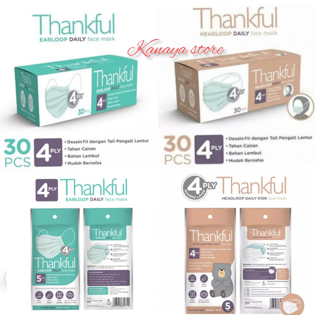 Thankful Face Mask Adult Earloop / headloop  Daily 30s