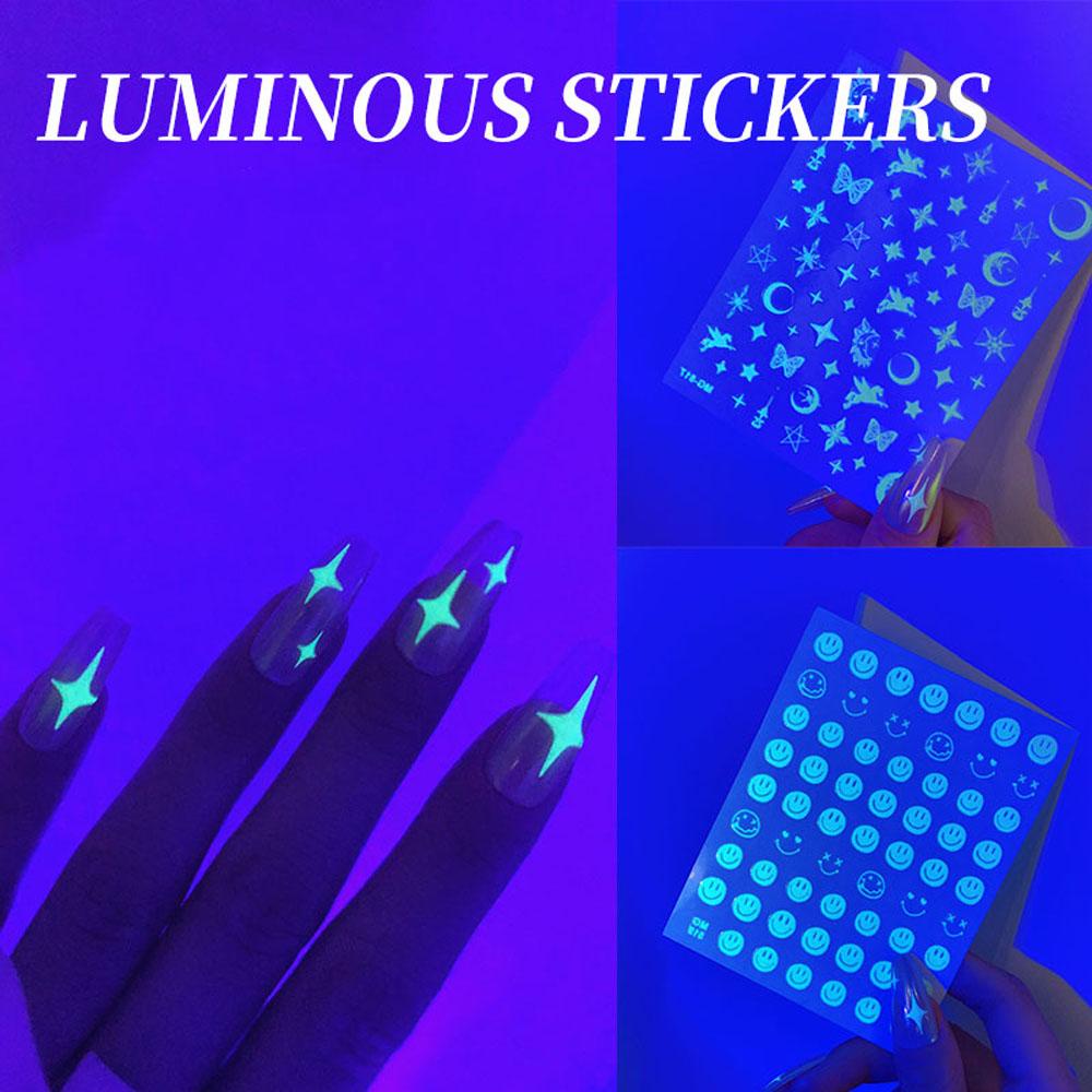 AUGUSTINA Agustina Stiker Perekat Kuku Bersih Api Merah 3D DIY Glow Luminous Stiker Manicure Aksesoris