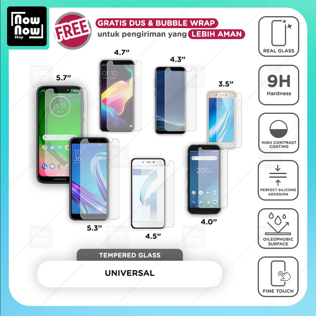 Tempered Glass Anti Gores Universal berbagai ukuran layar Screen Guard Protector 9H Kaca Temperglass