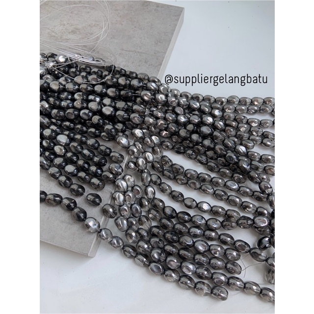 kristal CEKO KACANG SILVER white quartz 10mm putih kuarsa oval cutting