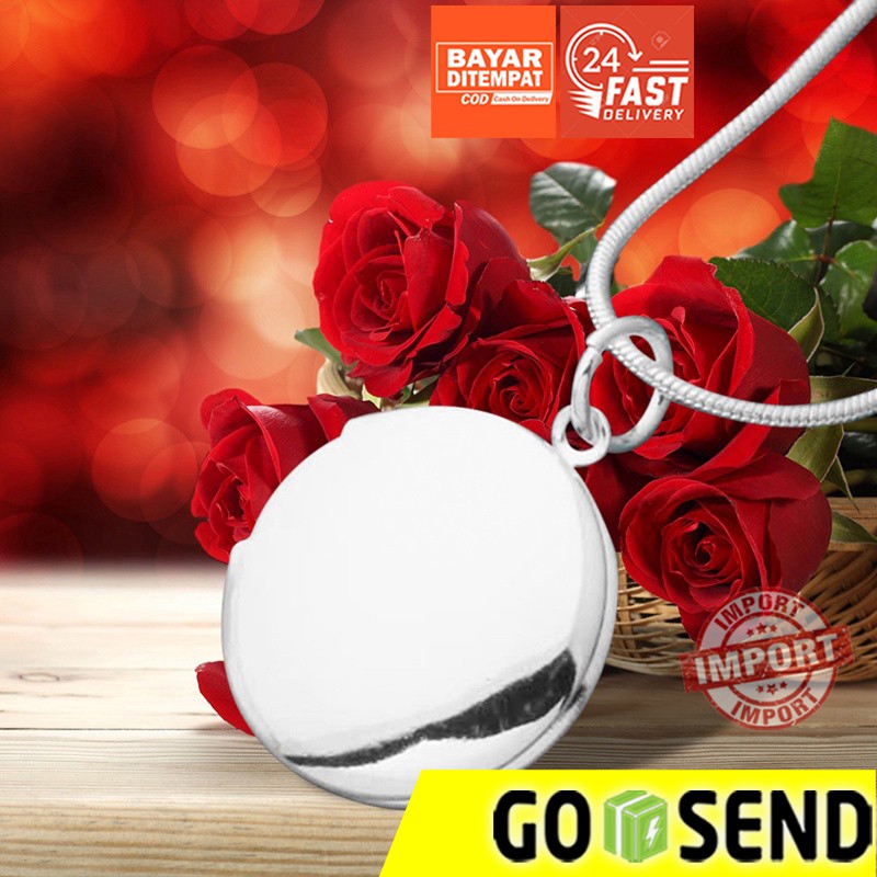 Kalung Liontin Foto Cantik Love Bulat Hati Valentine Wedding Tunangan Couple Necklace Photo Frame