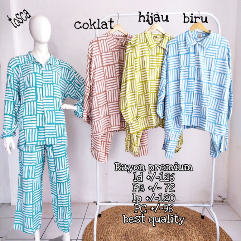 Setelan Celana Panjang Setelan Batik Wanita Set Celana Kulot Jumbo Piyama Kancing Rayon