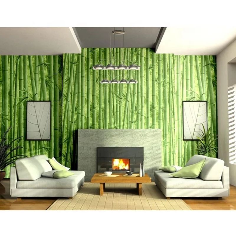 WALLPAPER DINDING MOTIF BAMBU HIJAU TUA 45cm x 10m