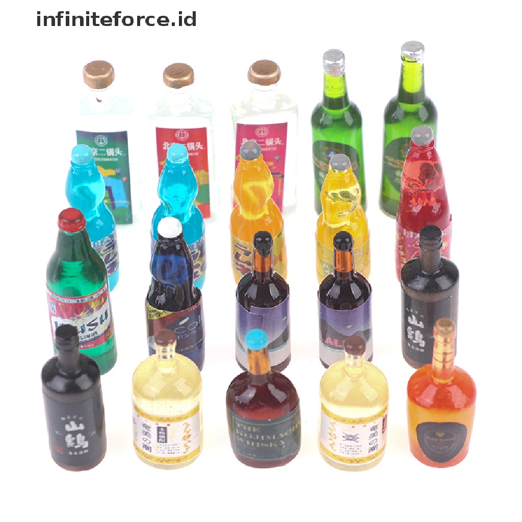 Infiniteforce.id 20pcs / Set Mainan Miniatur Botol Minuman Skala 1: 12 1: 6 Untuk Aksesoris Rumah Boneka