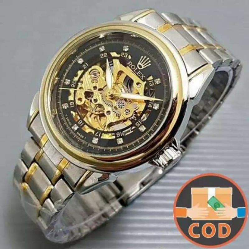 JAM TANGAN ROLEX AUTOMATIC SKELTON BAHAN TENAGA GETARAN / GERAKAN  FASHION PRIA & WANITA