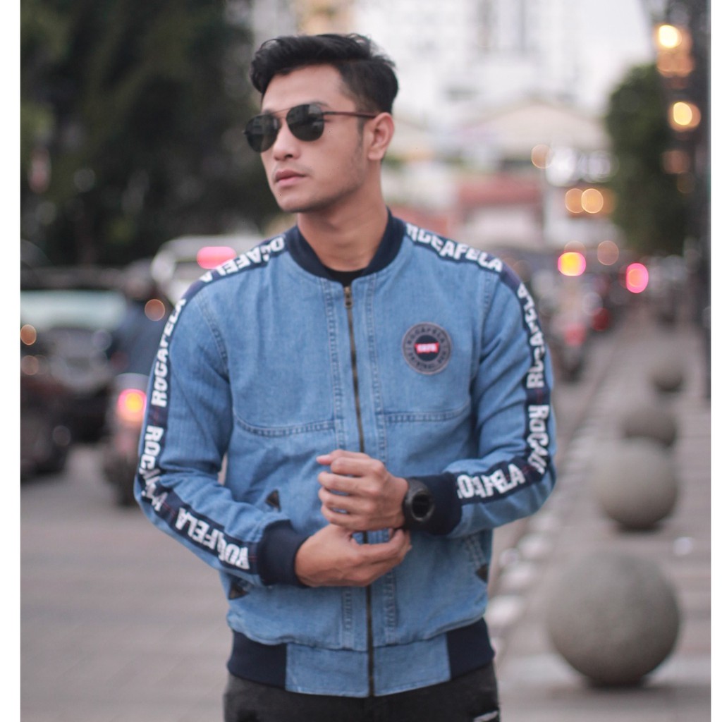 [COD] JAKET JEANS DENIM ROCAFELA TAPING/ JAKET JEANS LIST ROCAFELA / JAKET JEANS PRIA