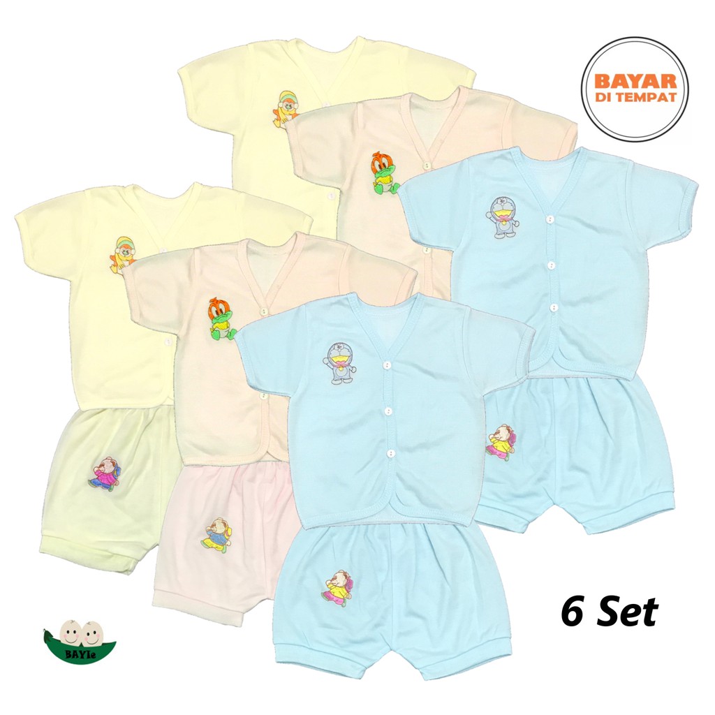 BAYIe - 6 SET Setelan Baju Bayi Pendek+Celana Pendek Warna LILY Kualitas PREMIUM Bhn TC tebal 0-3bln