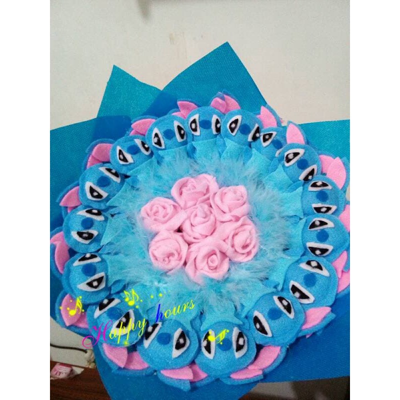 Murah buket bouquet boneka valentine wisuda stitch bunga pink