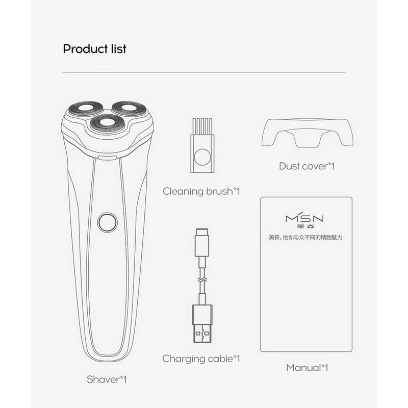 Xiaomi MSN Electric Shaver M1 Men's Razor Beard Trimmer Shaver Portable Shaving Machine 3D Floating Blade Washable USB Charging