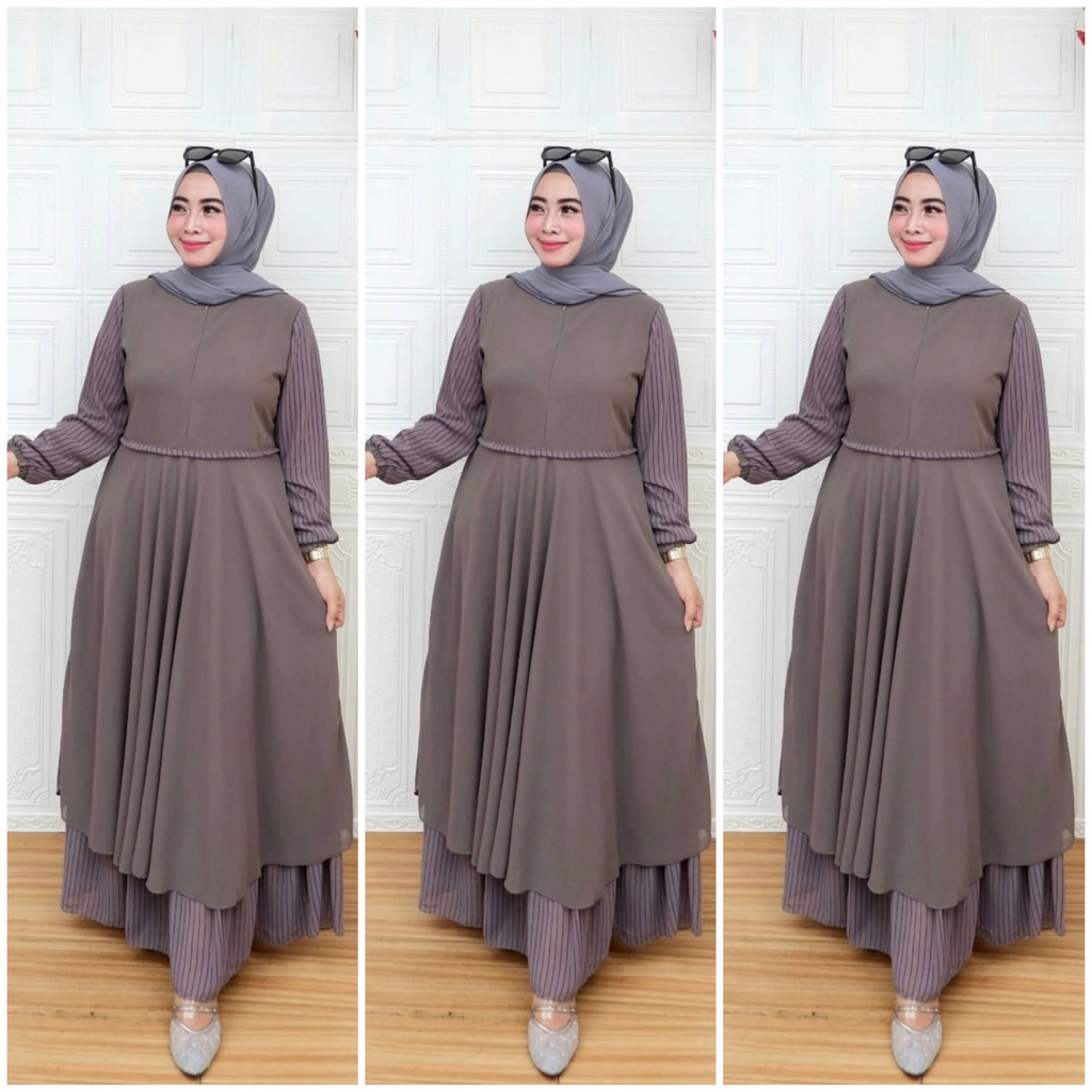 gamis malasya ceruty bebydoll mix salur ceruty bebydoll/ gamis syarii ceruty bebydol mayung terbaru